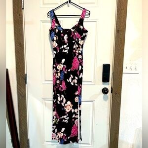 Enfocus Studio Floral Black and Pink Sheath Maxi Dress